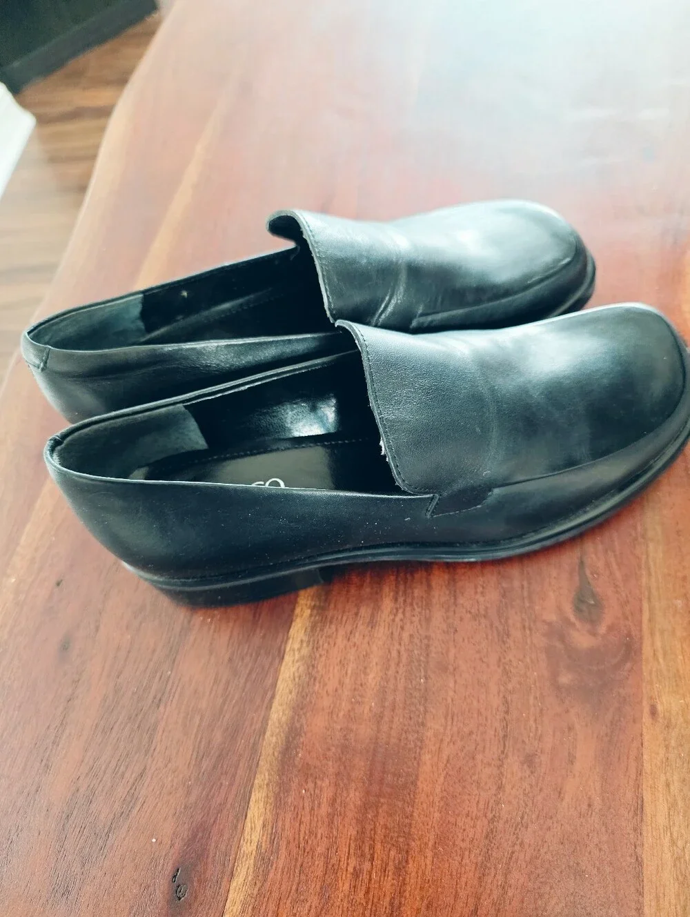 Franco Sarto Black Leather Loafers Slip On Comfort Flats Wide Size 7W